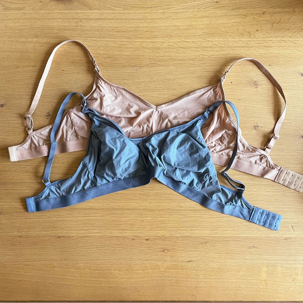 Negative Underwear silky nursing bras in slate and buff